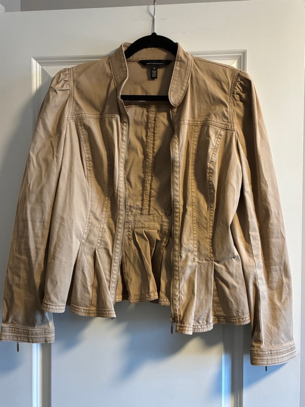 White House Black Market Beige Utility Peplum Jacket